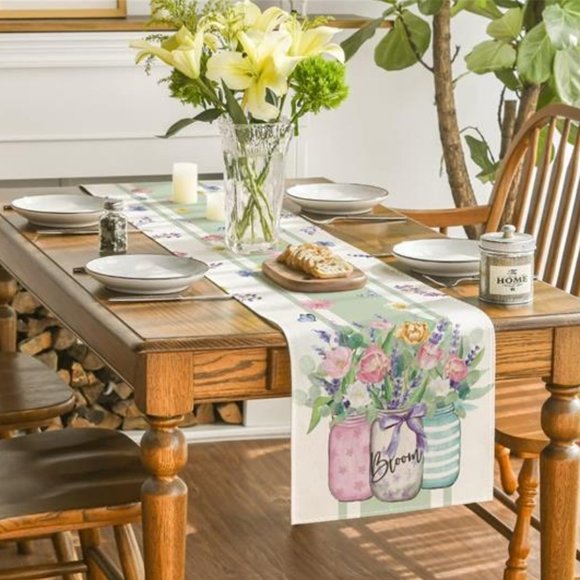 Floral Table Runner Spring Decor Summer Cottage Farmhouse Decorative Cloth 13x72 - Picture 5 of 11